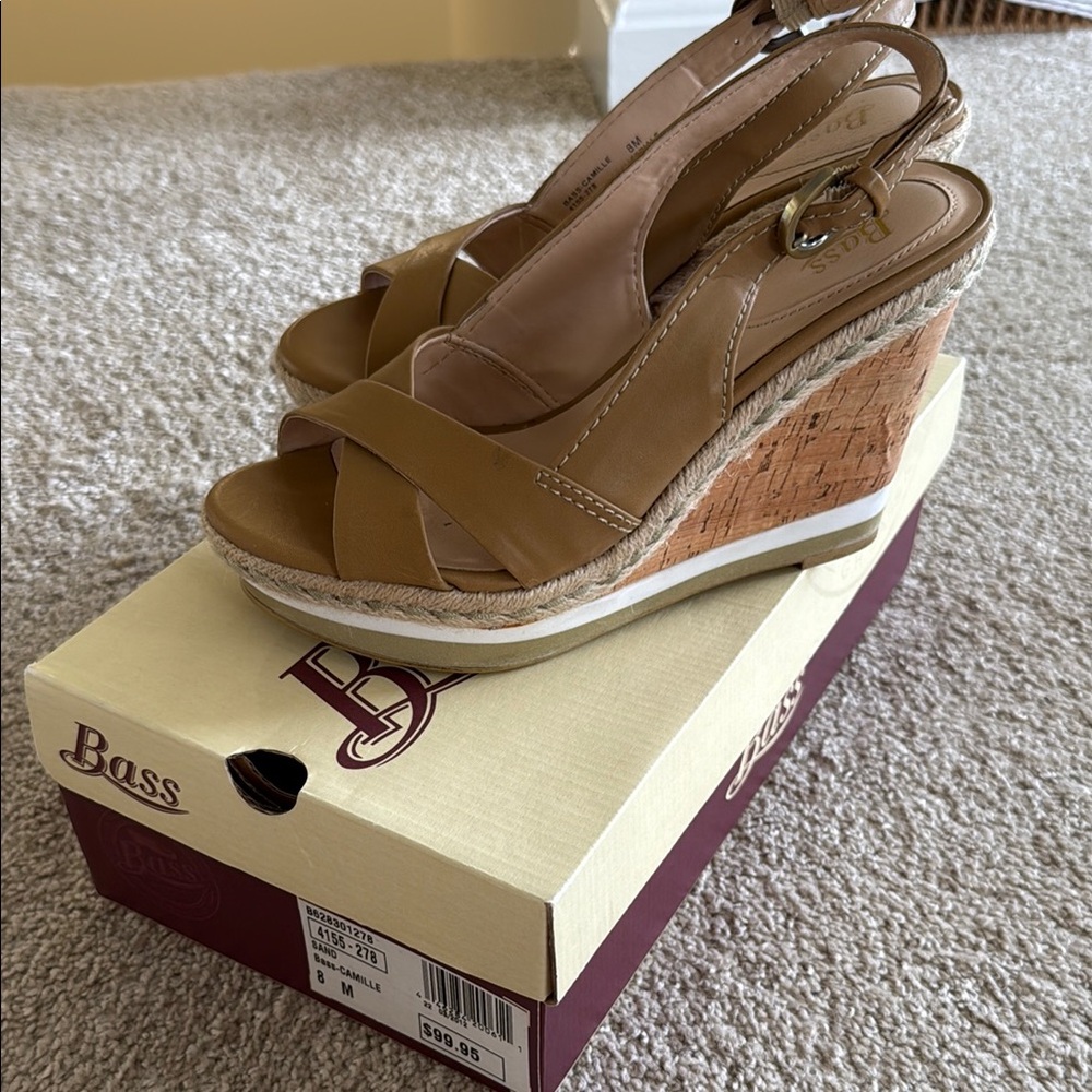 Bass Tan Wedge Slingback Sandals